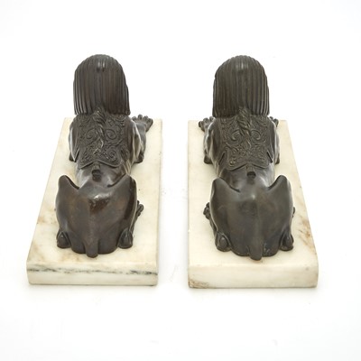 Lot 701 - Pair of Empire Style Patinated Bronze Sphinxes on Marble Plinths