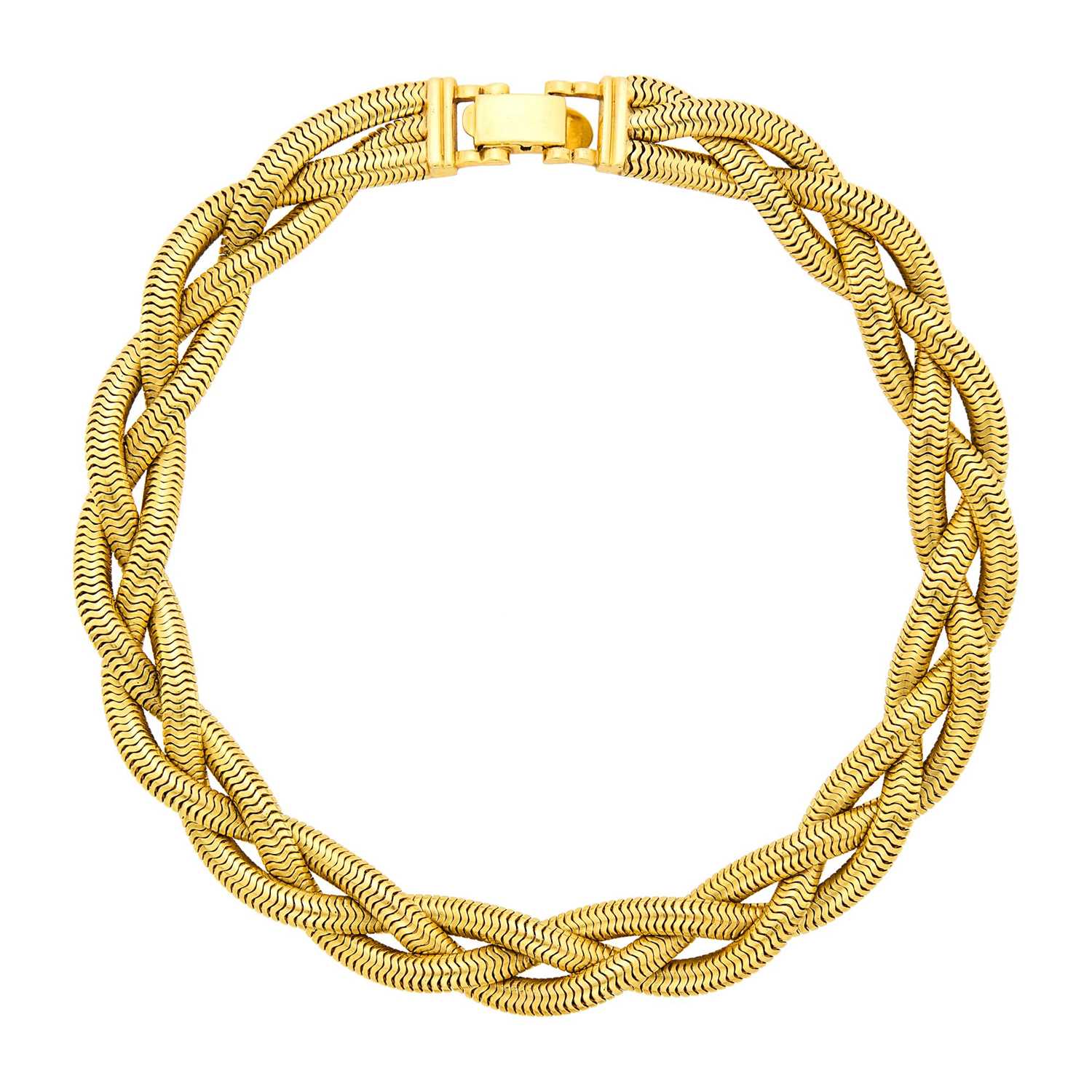 Lot 1092 - Triple Strand Braided Gold Snake Link Necklace