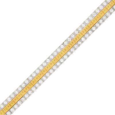 Lot 74 - Platinum, Gold and Diamond Straightline Bracelet