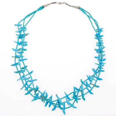 Lot 2056 - Triple Strand Turquoise Bird Bead Necklace with Silver Clasp