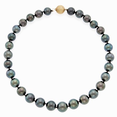 Lot 2257 - Gray Tahitian Cultured Pearl Necklace with Gold Ball Clasp