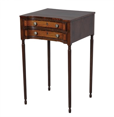 Lot 252 - Federal Inlaid Mahogany and Satinwood Hollow Front Two-Drawer Work Table