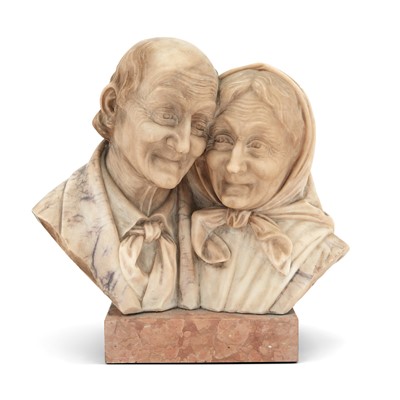 Lot 372 - Carved Marble of an Elderly Couple