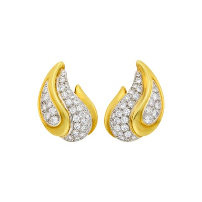 Lot 31 - Pair of Two-Color Gold and Diamond Earclips