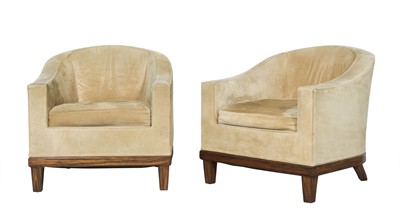 Lot 629 - Pair of Peter Marino  Suede-Upholstered Monkeywood Club Chairs