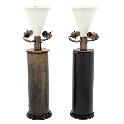 Lot 243 - Pair of Contemporary Design Leather-Clad  Wood Table Lamps