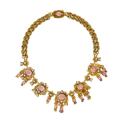 Lot 48 - Georgian Gold, Foil-Backed Pink Topaz and Split Pearl Necklace