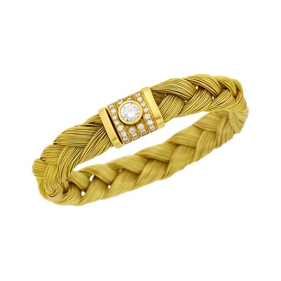 Lot 1004 - Woven Gold and Diamond Bracelet