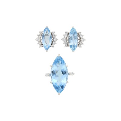 Lot 1112 - H. Stern White Gold, Aquamarine and Diamond Ring and Pair of Earclips