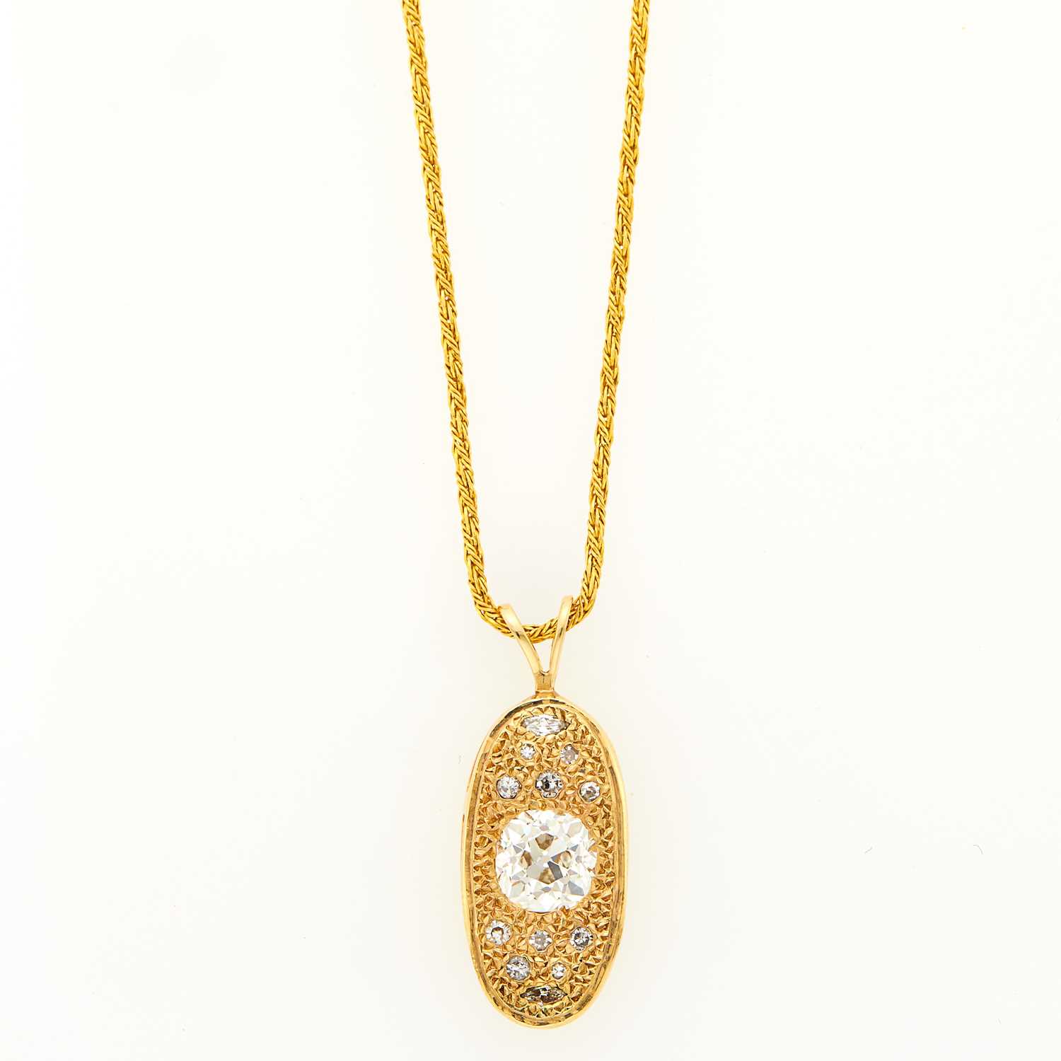 Lot 1205 - Gold and Diamond Pendant with Chain Necklace