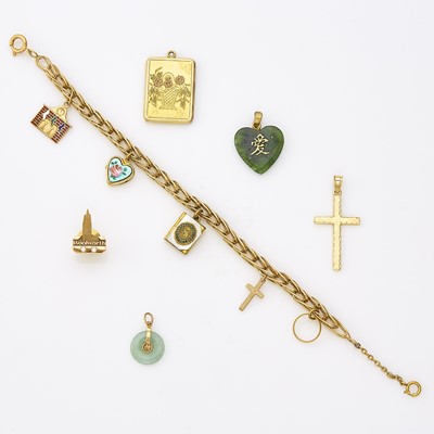 Lot 1119 - Group of Gold and Gold-Filled Charms, Bracelet and Tie Tac