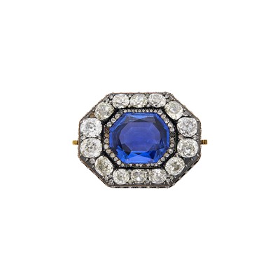 Lot 64 - Antique Silver, Gold, Sapphire and Diamond Brooch
