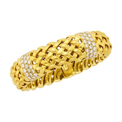 Lot 8 - Tiffany & Co. Gold and Diamond 'Vannerie' Bracelet