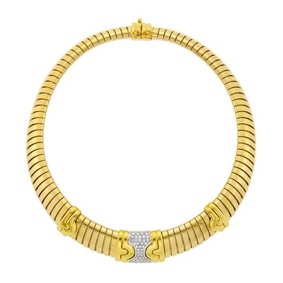Lot 122 - Two-Color Gold and Diamond Snake Link Necklace