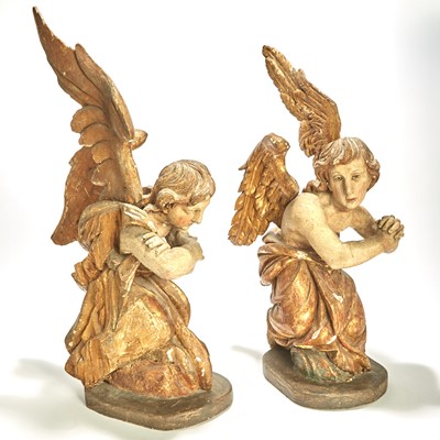 Lot 632 - Pair of Italian Polychromed and Parcel-Gilt Carved Wood  Figures of Angels