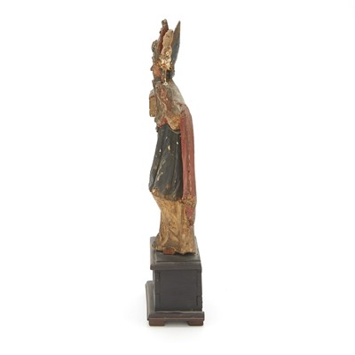 Lot 634 - Continental Polychromed Figure of a Bishop Holding a Church