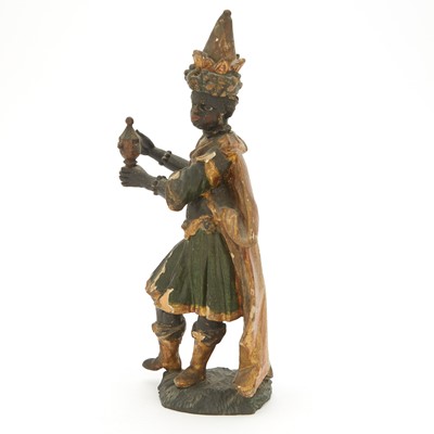 Lot 640 - Continental Polychromed and Parcel-Gilt Carved Wood Figure of Balthazar