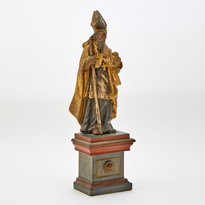 Lot 641 - Continental  Polychromed and Parcel-Gilt Carved Wood Figure of St. Nicholas