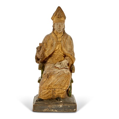 Lot 644 - Continental Polychromed and Parcel-Gilt Seated Figure of a Bishop