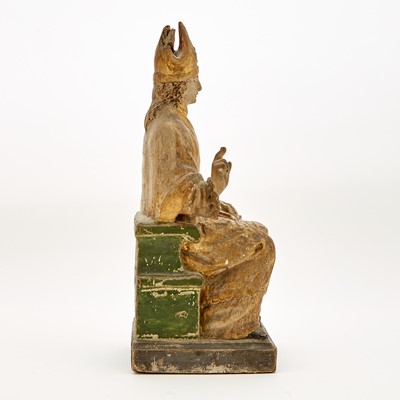 Lot 644 - Continental Polychromed and Parcel-Gilt Seated Figure of a Bishop