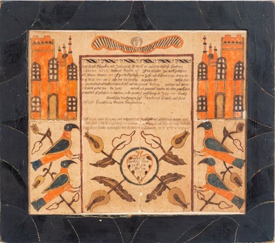Lot 1050 - Watercolor, Pen and Ink Fraktur Birth Certificate for Anna Demuth