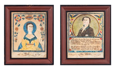 Lot 1053 - Watercolor, Pen and Ink Portraits of "Herr Brediger" and "Maria"