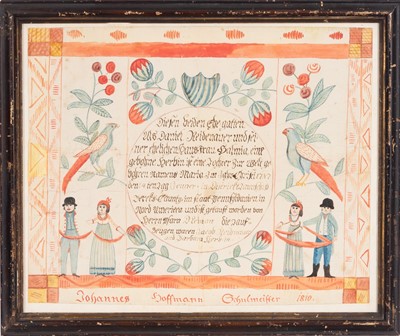 Lot 1049 - Watercolor, Pen and Ink Fraktur Birth Certificate