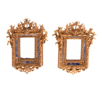 Lot 656 - Pair of Italian Giltwood and Lapis Lazuli-Mounted Small Mirrors