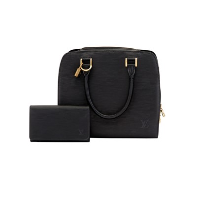 Lot 1214 - Louis Vuitton Black Epi Leather 'Sablons' Bag and Wallet