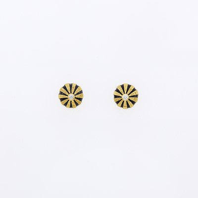 Lot 1007 - Tiffany & Co., Schlumberger Pair of Gold, Black Enamel and Diamond 'Taj Mahal' Stud Earrings