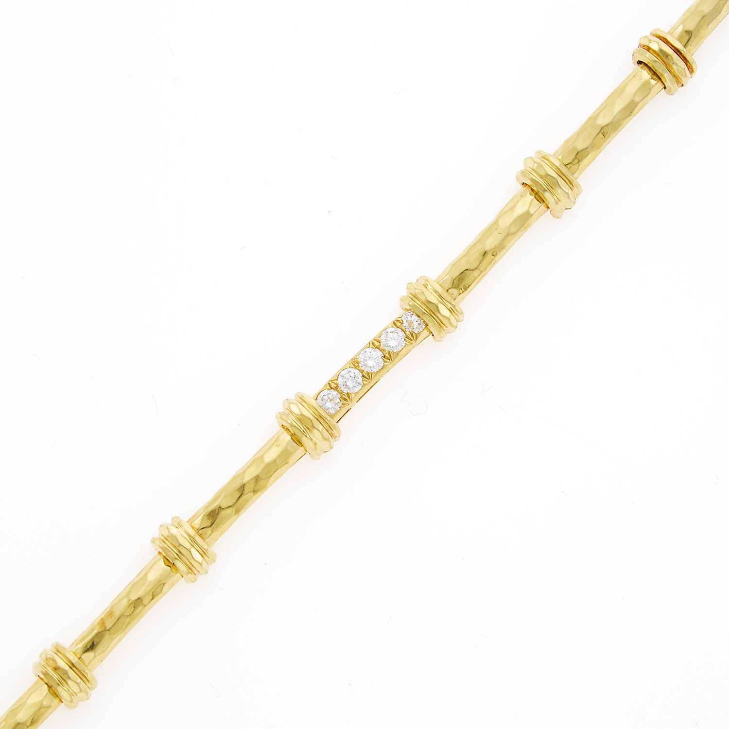 Lot 2063 - Henry Dunay Hammered Gold and Diamond Bracelet