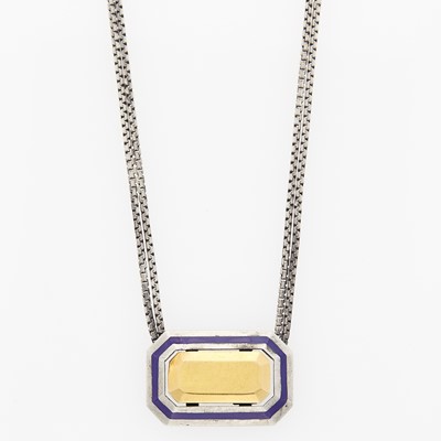 Lot 2020 - Cartier Double Strand Silver, Gold and Blue Enamel 'Gem' Pendant-Necklace