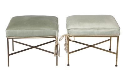 Lot 192 - Pair of Paul McCobb Brass and Upholstered Stools