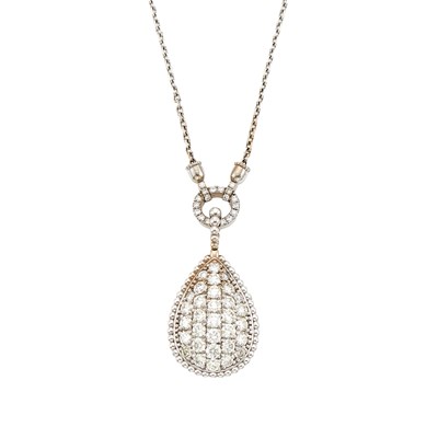 Lot 1188 - White Gold and Diamond Pendant-Necklace