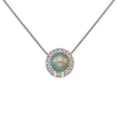 Lot 1103 - White Gold, Tahitian Cultured Pearl and Diamond Pendant-Necklace