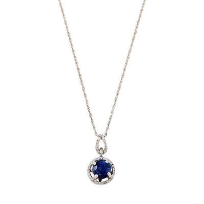 Lot 164 - White Gold, Sapphire and Diamond Pendant with Chain Necklace