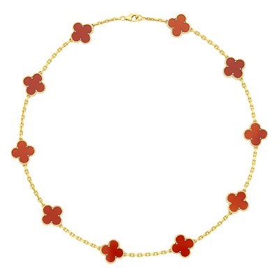 Lot 1185 - Van Cleef & Arpels Gold and Carnelian 'Alhambra' Necklace, France