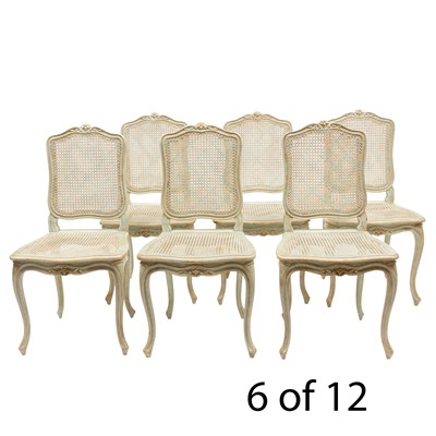 Lot 688 - Set of Twelve Jean Mocque Louis XV Style Painted Wood and Caned Dining Chairs