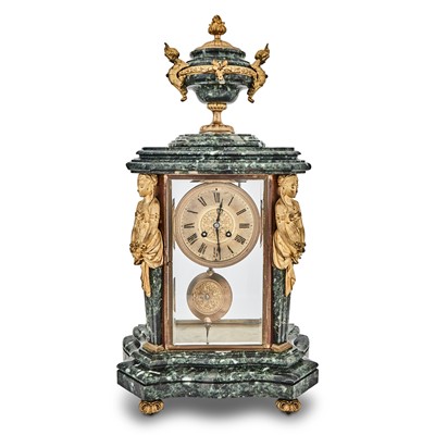 Lot 451 - Louis XVI Style Gilt-Bronze and Green Marble Mantel Clock