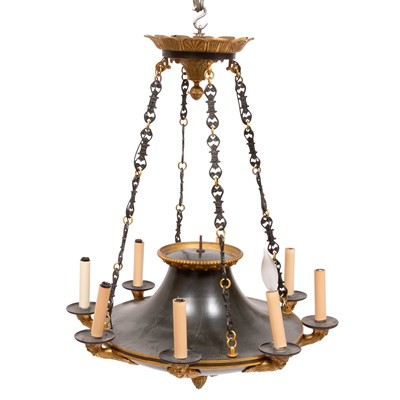 Lot 428 - Empire Style Gilt and Patinated Metal Eight-Light Chandelier