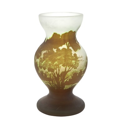 Lot 296 - Gallé Acid-Etched Triple Cameo Glass Landscape Vase