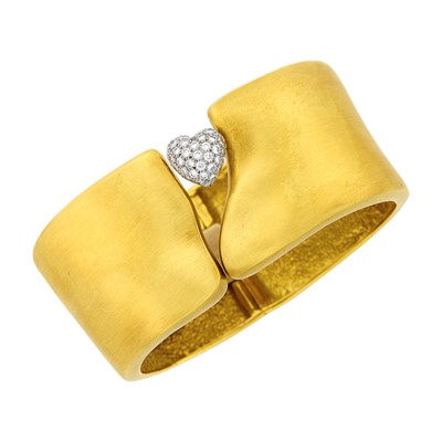 Lot 1200 - Two-Color Gold and Diamond Cuff Bangle Bracelet