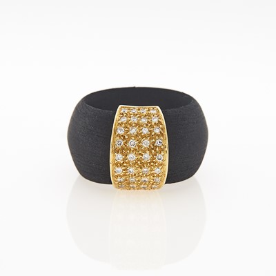 Lot 2049 - Mosso Wide Gold, Diamond and Black Rubber Band Ring