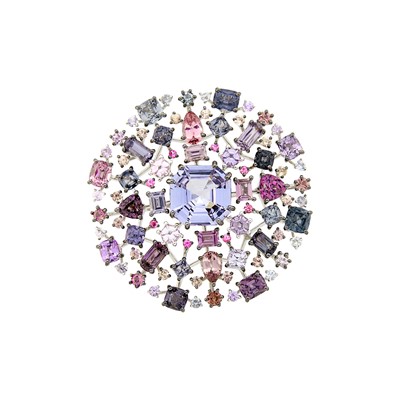 Lot 1110 - White Gold and Multicolored Spinel Brooch