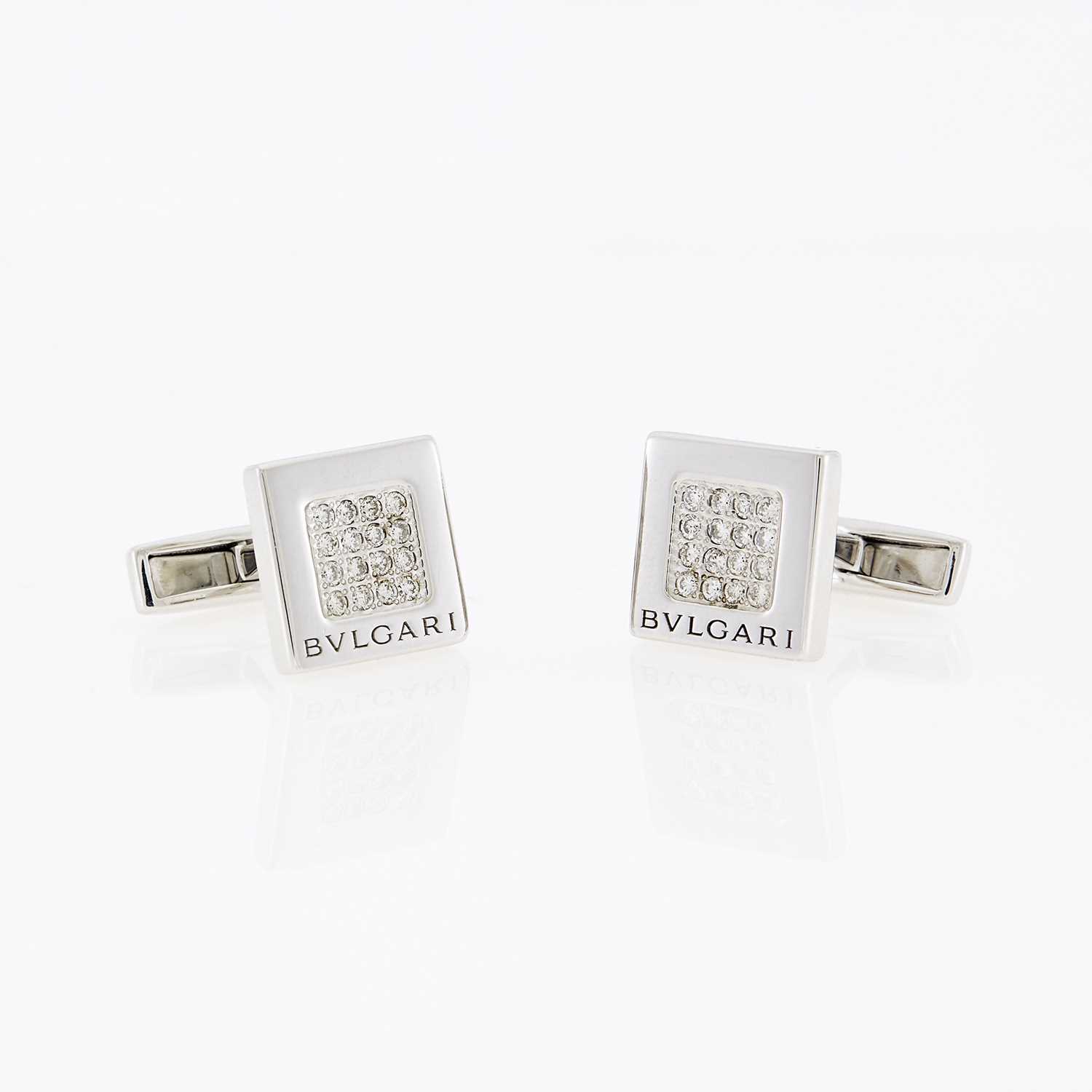 Lot 1059 - Bulgari Pair of White Gold and Diamond Cufflinks