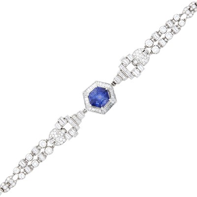 Lot 1107 - Platinum, Sapphire and Diamond Bracelet