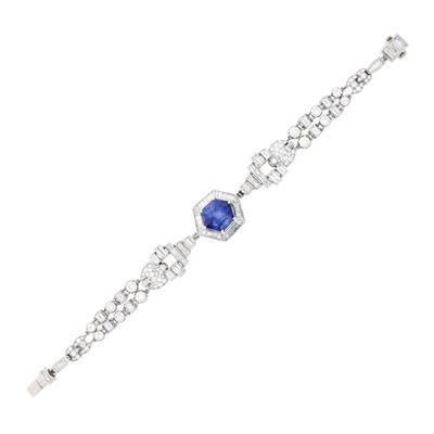 Lot 1107 - Platinum, Sapphire and Diamond Bracelet