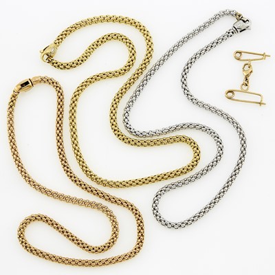 Lot 1124 - Fope Three Rose, Yellow and White Gold Necklaces