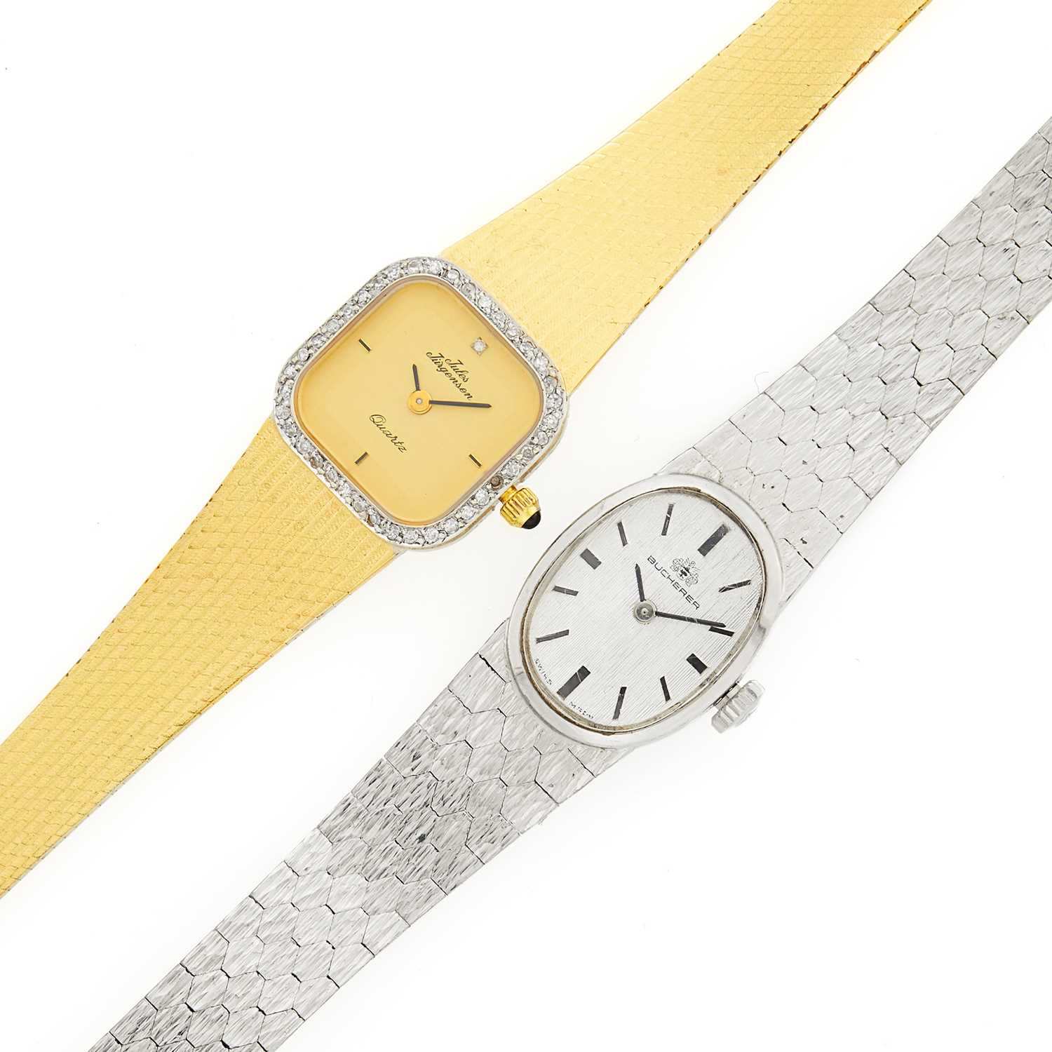 Lot 1103 - Jules Jurgenson Gold and Diamond Wristwatch and Bucherer Stainless Steel and Metal Wristwatch