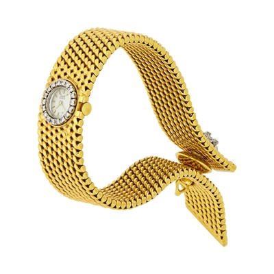 Lot 1036 - Two-Color Gold and Diamond Bracelet-Watch